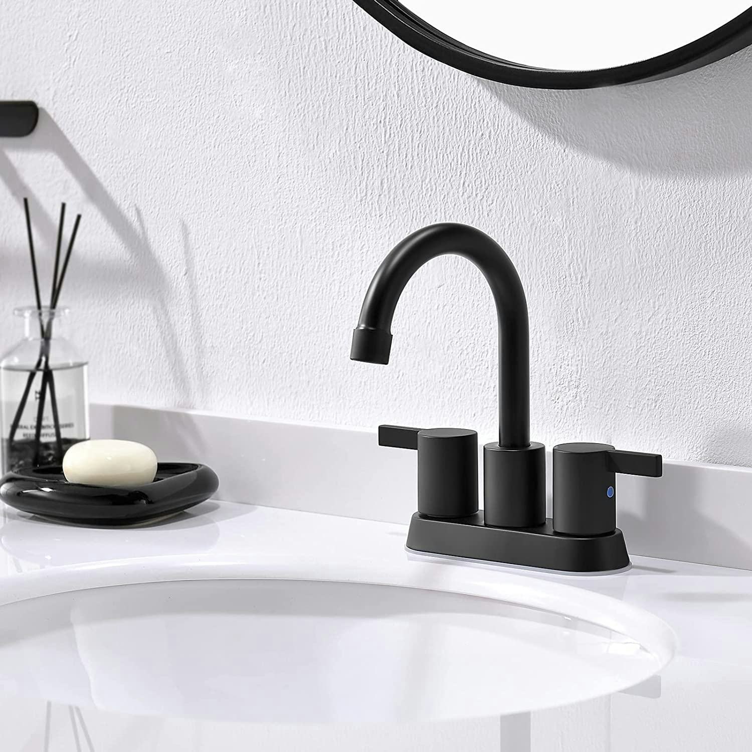 Phiestina Matte Black Bathroom Faucet Handle Centerset