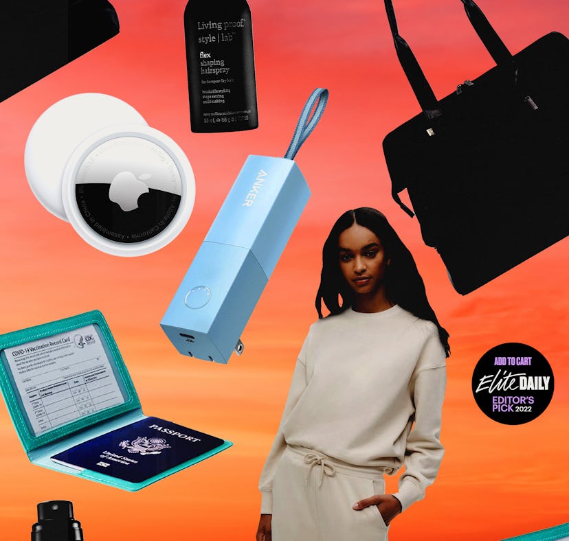 Collage of a female influencer and essentials used for solo adventures
