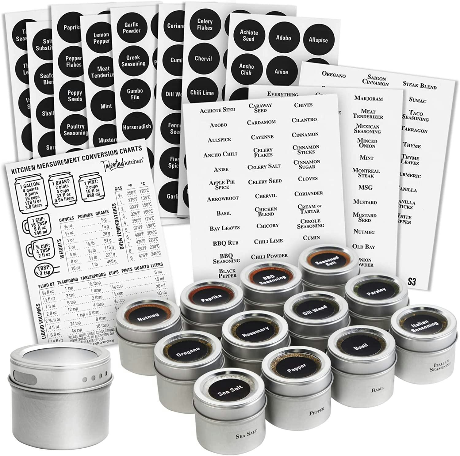 Talented Kitchen Magnetic Spice Jar Container Set (12-Pack)