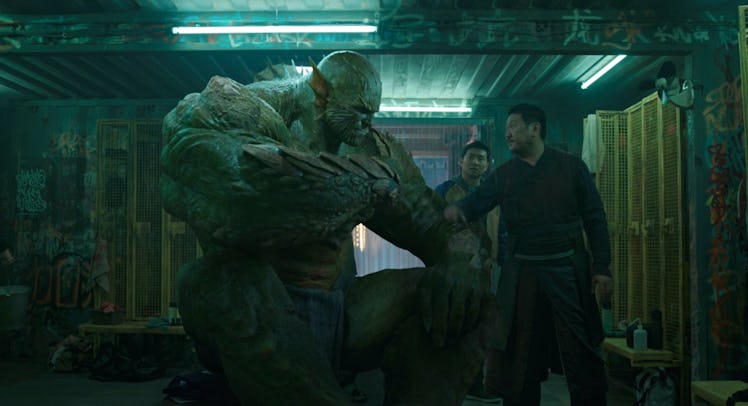 The Abomination sits in a locker room with Wong in Shang-Chi and the Legend of the Ten Rings