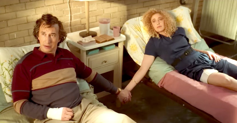 Adam Driver and Greta Gerwig holding hands in the first 'White Noise' teaser