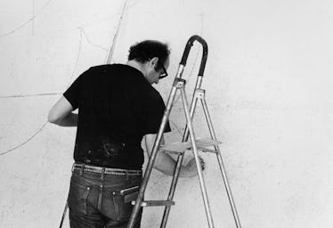 Sol LeWitt drawing 'Wall Drawing #136' next to a ladder in Italy