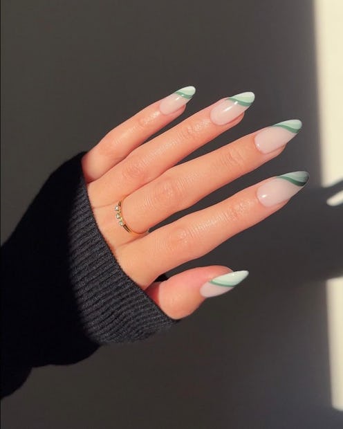 green french tip nail design 