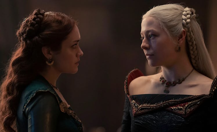 More mature versions of Rhaenyra and Alicent in House of the Dragon.