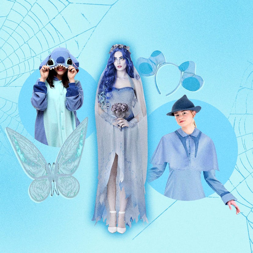 Corpse Bride, Lilo & Stitch, Fleur Delacour, and a Cornish Pixie representing blue Halloween costume...