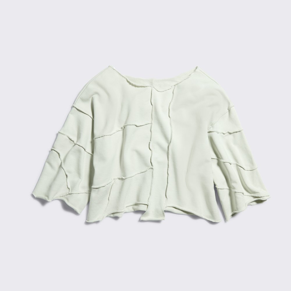 All-Gender Exposed Seams Terry Knit Boxy Crew Neck Top in Digital Mist