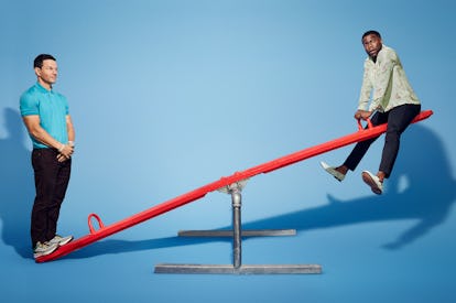 Kevin Hart & Mark Wahlberg on a teeter