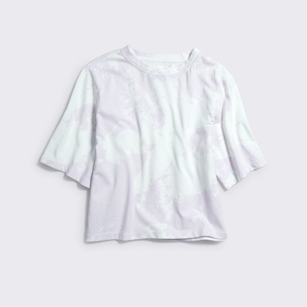 All-Gender Boxy Jersey Crew Neck T-Shirt in Abstract Digital Lavender Print