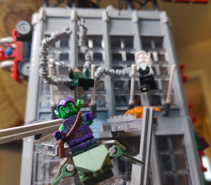 Close up of Lego’s Spider-Man Daily Bugle build.