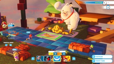 Rabbid Peach hiding from the villain in Mario + Rabbids Kingdom Battle