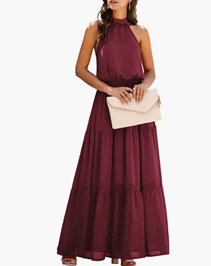 PRETTYGARDEN Halter Neck Sleeveless Maxi Dress
