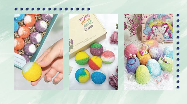 All sorts of colorful bath bombs for the kids bathtime