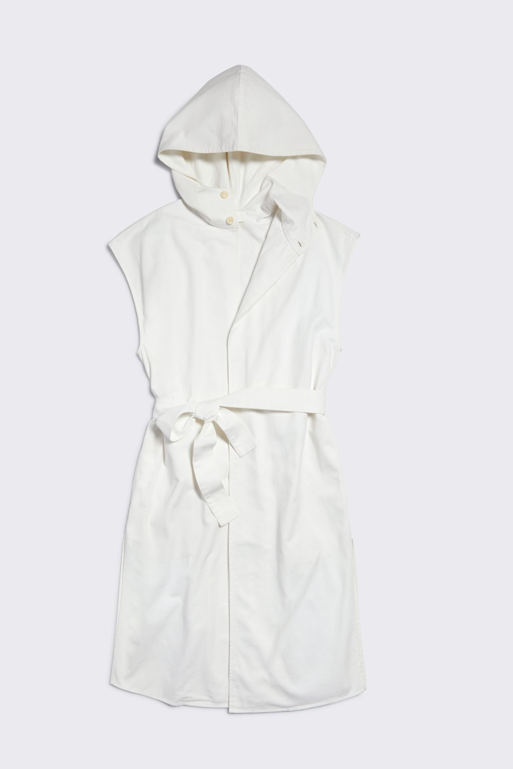 All-Gender Hooded Tie Front Twill Vest in White