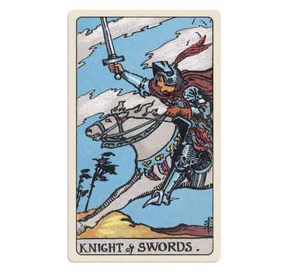 The knight of swords in the Rider Waite tarot.