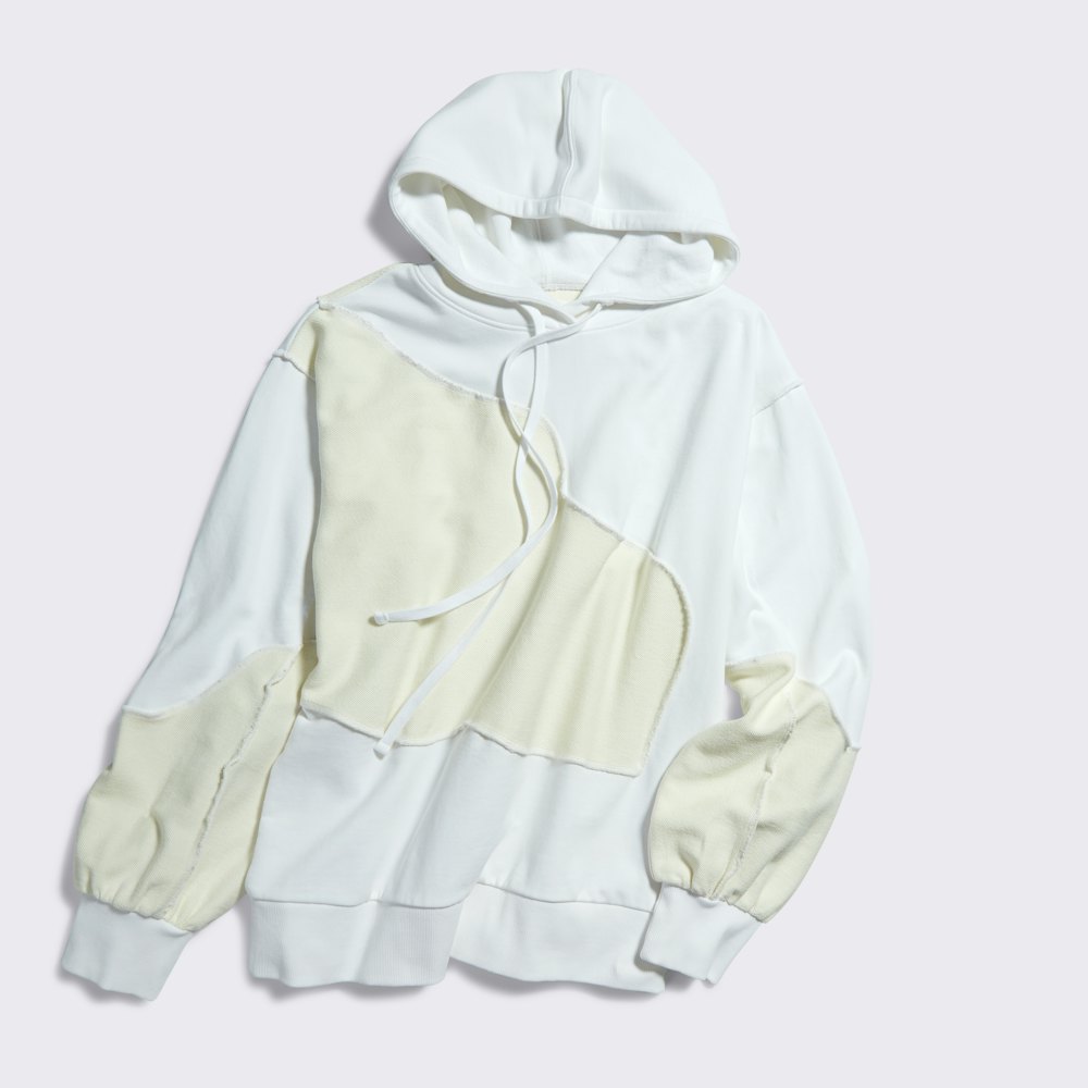 All-Gender Pieced Terry Knit Oversized Hoodie in White/Coconut Milk