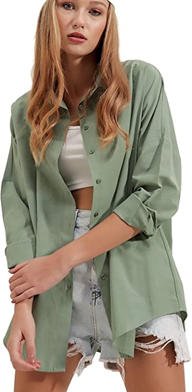 BIG DART Dressy Button-Down Blouse