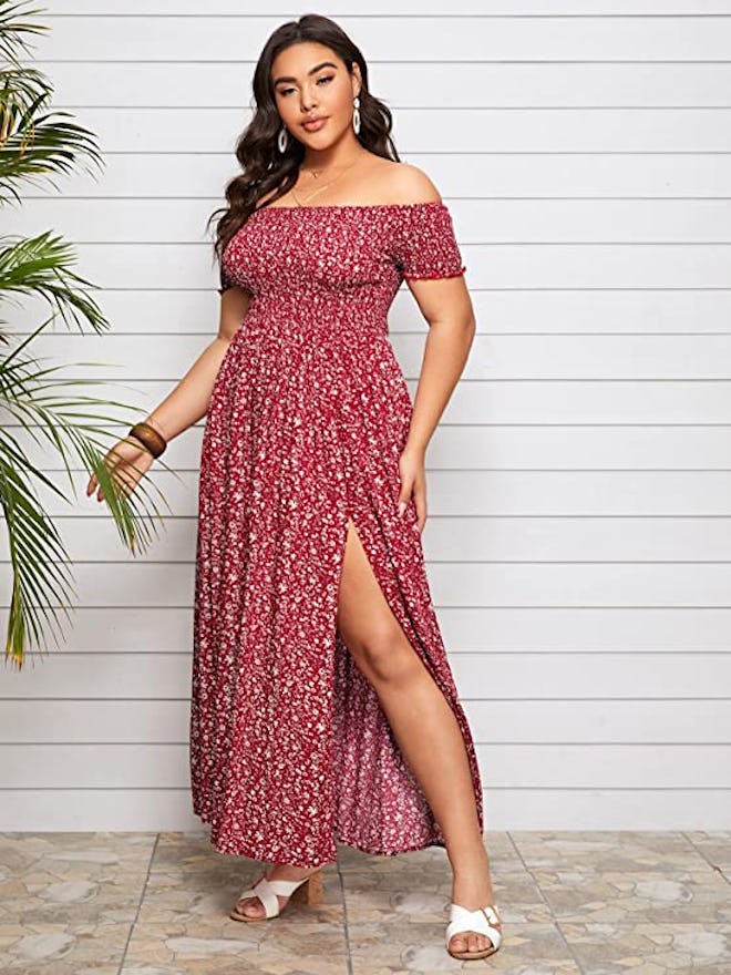 Floerns Off-Shoulder Split Long Dress