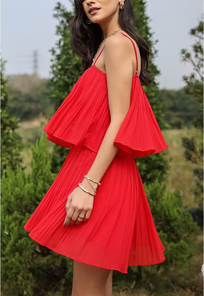 Exlura Spaghetti Strap Pleated Flowy Jumpsuit