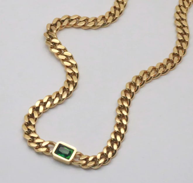 Emerald Gem Curb Chain Necklace