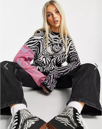 The Ragged Priest oversized knitted sweater in mix print