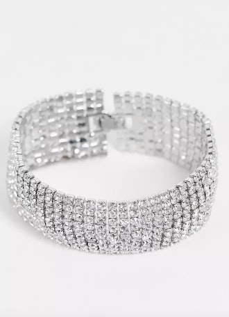 True Decadence Rhinestone Cuff Bracelet In Silver