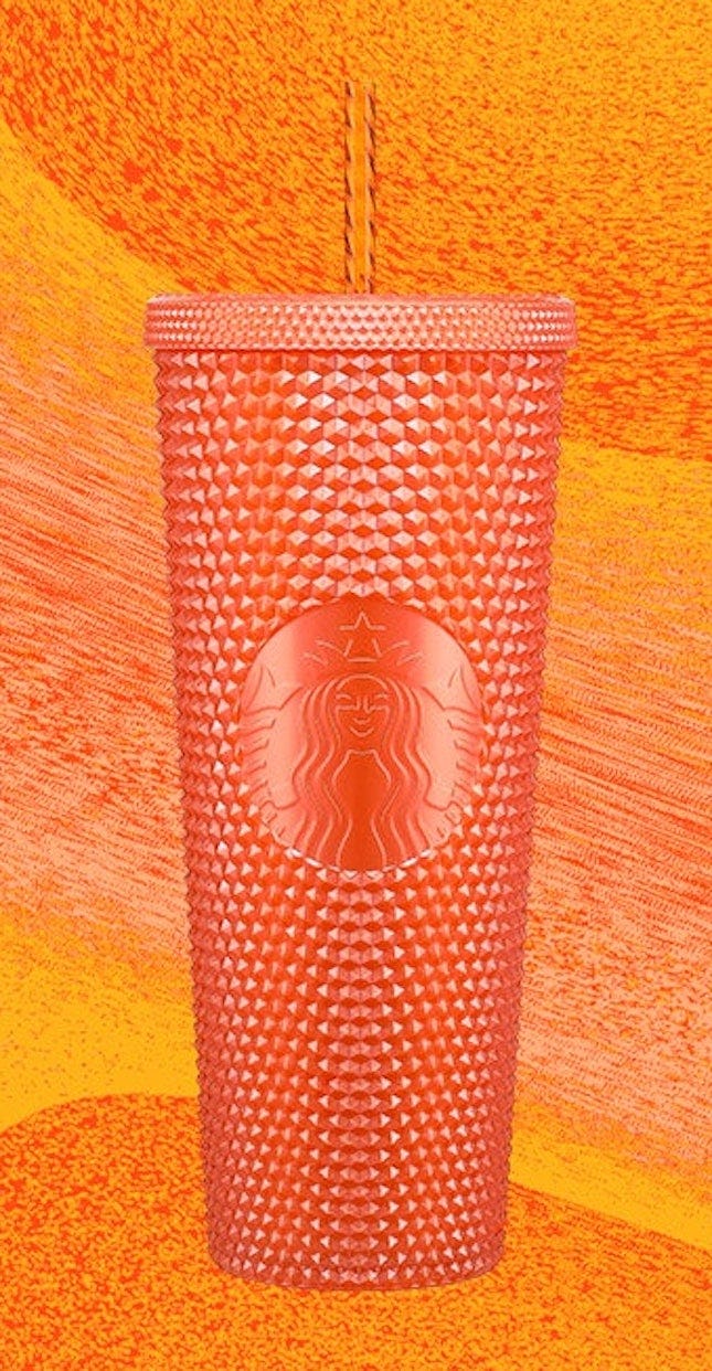 Starbucks offers Fall 2022 tumblers Orange studded, Periwinkle Kaleidescope