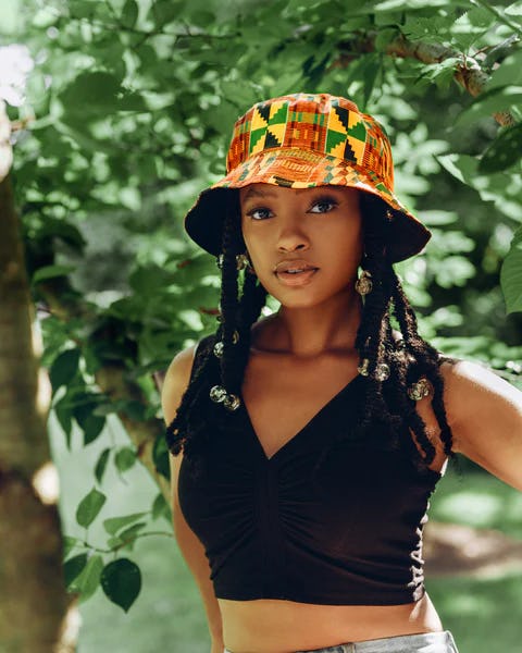 Black Kente Reversible Satin Bucket Hat