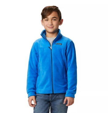 Boy wearing Columbia fleece jacket, a Labor Day sale find