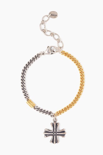 Silver and Gold Cross Curb Bracelet