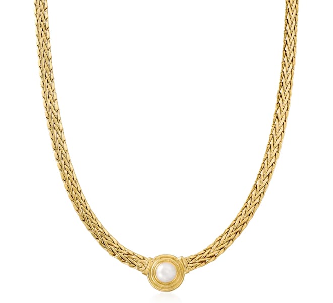 8mm Cultured Pearl Flat Wheat Chain Necklace