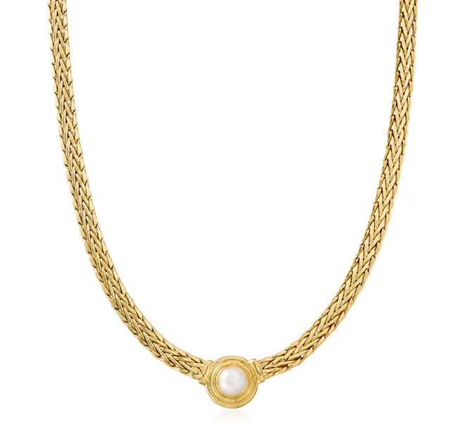 8mm Cultured Pearl Flat Wheat Chain Necklace