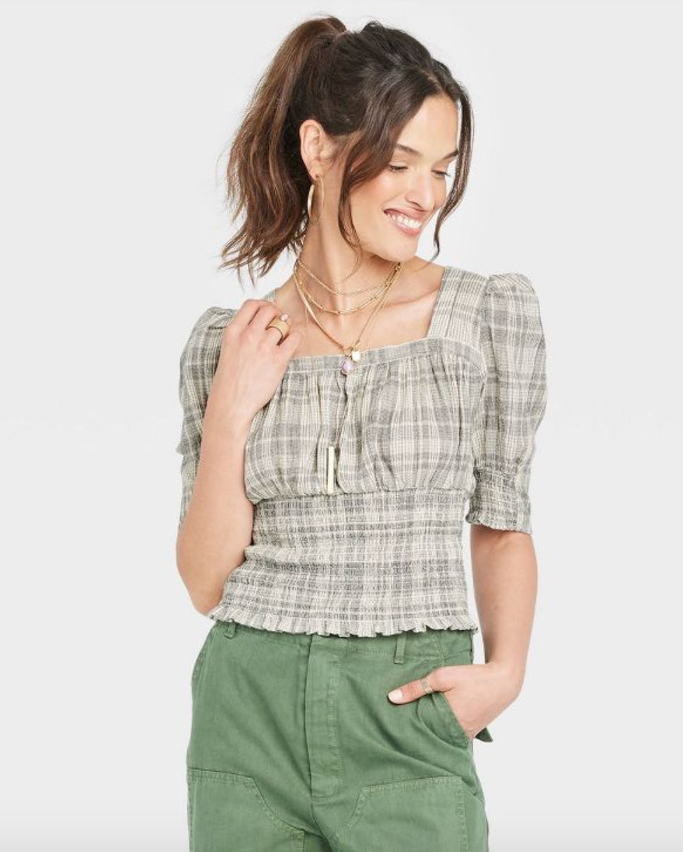 Puff Elbow Sleeve Smocked Fitted Blouse - Universal Thread™