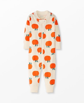 Pumpkin patterned Hanna Andersson baby sleeper, a Labor Day sale find