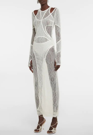 Semi-Sheer Lace-Paneled Maxi Dress
