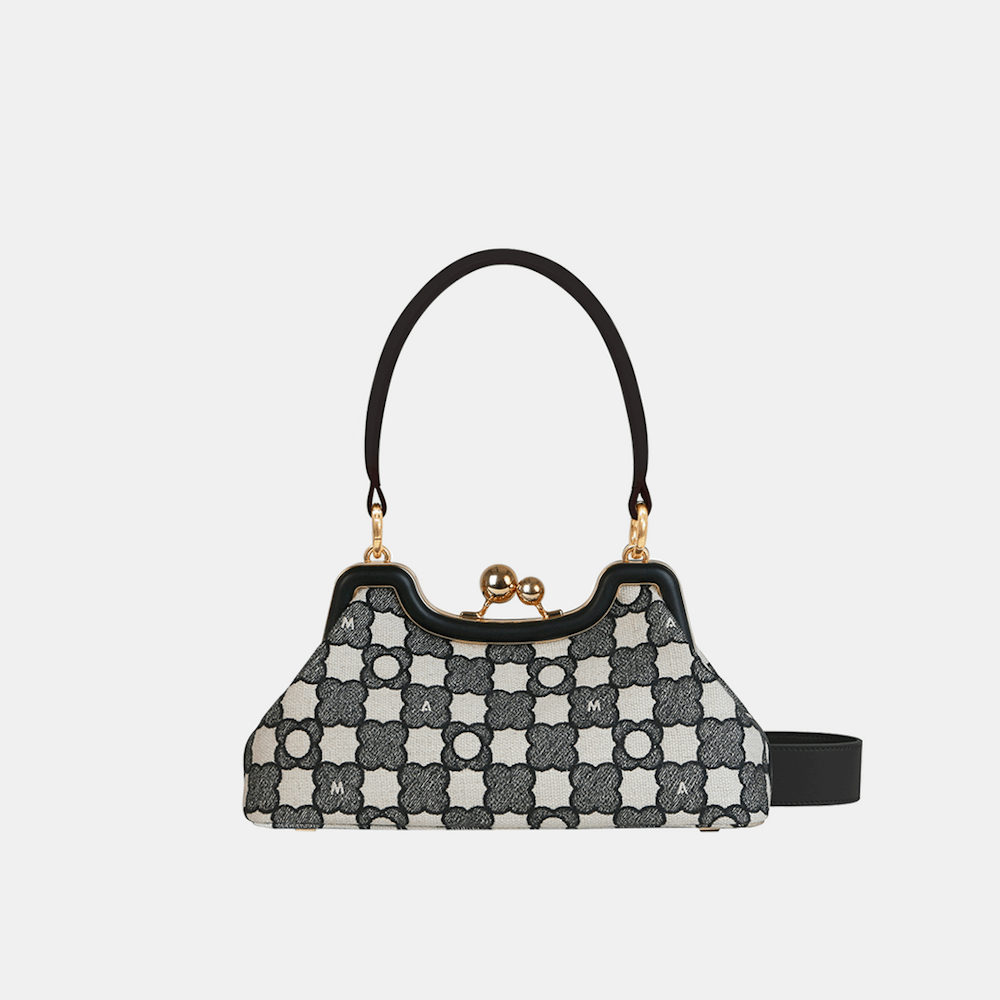 Black and White Miley Pouch with Flower Checker
