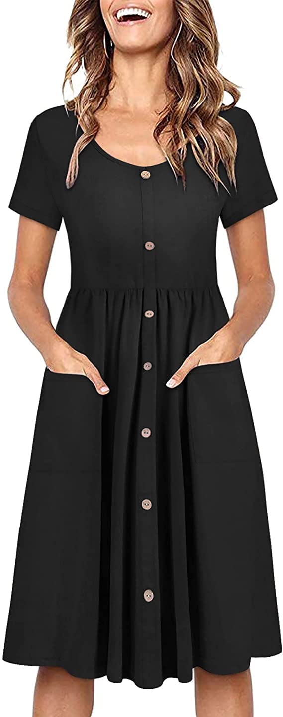 OUGES Button Down Skater Dress