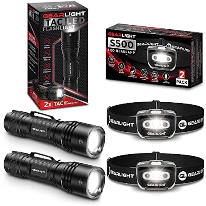 GearLight LED Headlamp & TAC LED Tactical Flashlight (4-Pieces)
