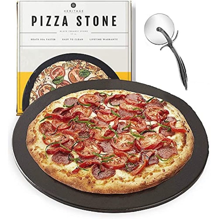  Heritage Products 15-inch Ceramic Pizza Stone with Cutter