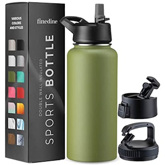 FineDine Triple-Insulated Stainless Steel Water Bottle with Straw Lid