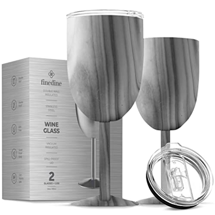 FineDine Stainless Steel Unbreakable Wine Glasses (Set of 2)