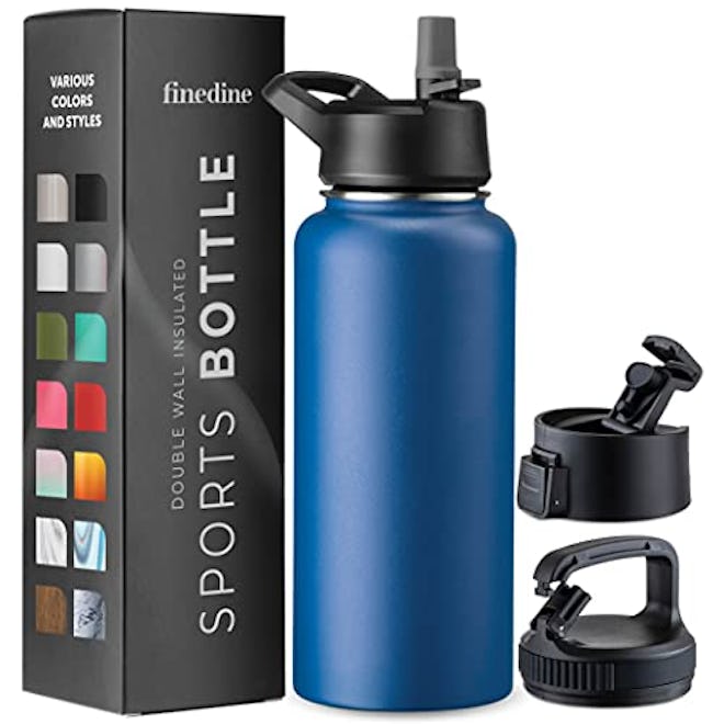 FineDine Triple-Insulated Stainless Steel Water Bottle with Straw Lid