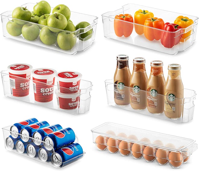 With eight organizers in four sizes, this is the best variety pack of fridge organizer bins.