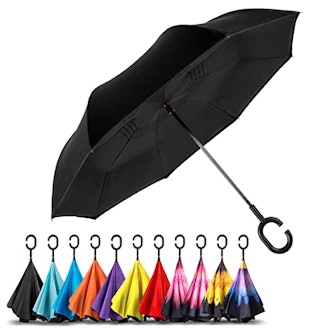 EEZ-Y Reverse Umbrella - Large, Inverted Umbrellas for Rain w/C-Shaped Non-Rust Handle for Men & Wom...