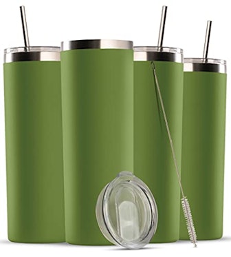 Insulated Skinny Stainless Steel Tumblers With Straws (Set Of 4)