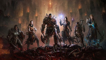 Diablo Immortal key art depicting a group of six warriors.