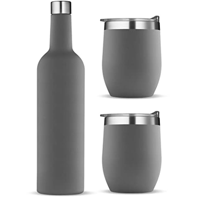 FineDine Vacuum-Insulated Wine Bottle & Two Wine Tumblers With Lids 