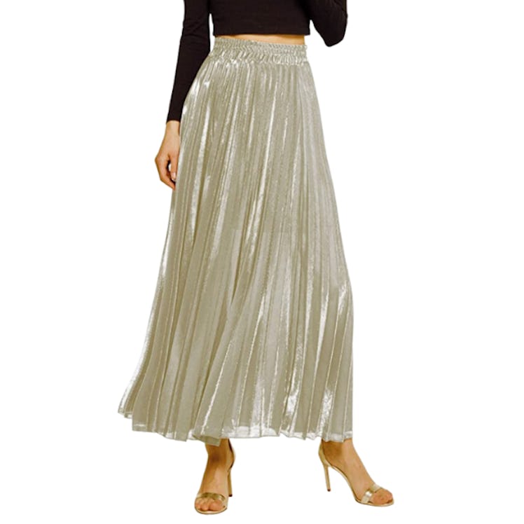 CHARTOU Metallic Accordion Pleated Maxi Skirt