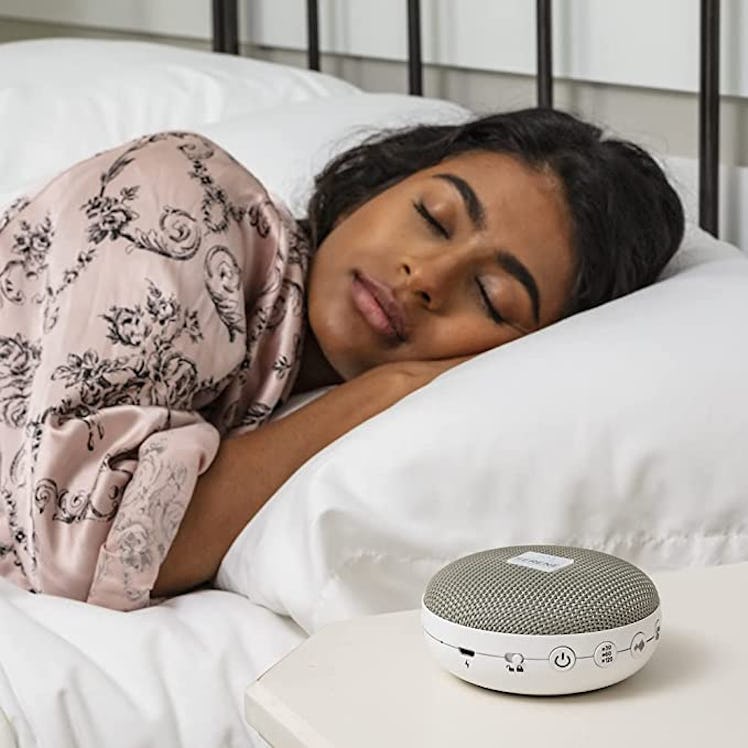 With a compact design, this pink noise machine for sleep is the most portable option on the list. 
