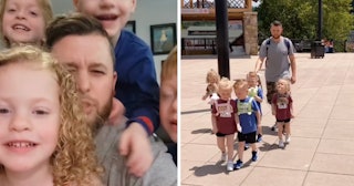 Jordan Driskell leashes his five-year-old quintuplets — and got a tongue-lashing from the internet f...