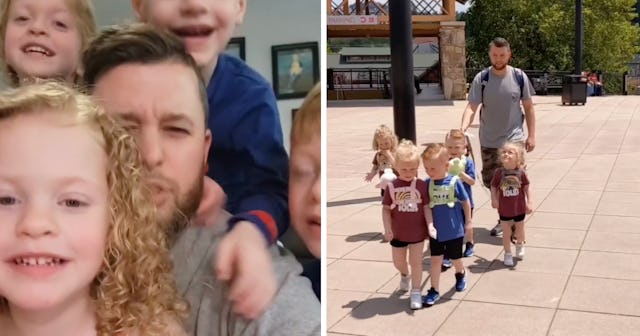 Jordan Driskell leashes his five-year-old quintuplets — and got a tongue-lashing from the internet f...